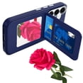 thumbnail image 2 of For Samsung Galaxy S25+ /S25 Plus /S24+ Plus PU Leather Wallet Cover with Credit Card Holder, Kickstand & Mirror Inside Slim Fit TPU & PC Hybrid Design Cover, XPM Phone Case [Blue], 2 of 12