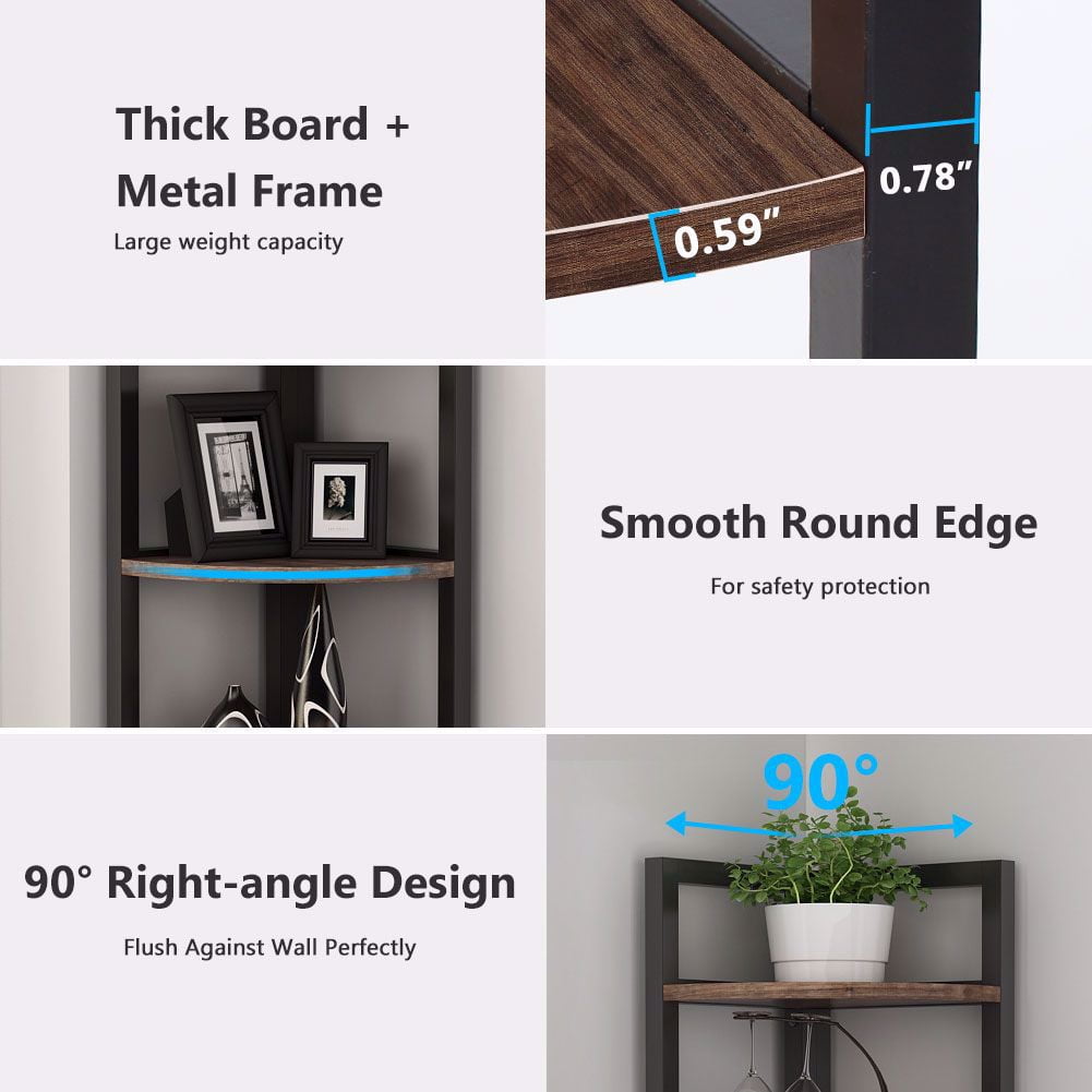 Tribesigns 5 Tier Corner Shelf Rustic Corner Bookcase Storage Rack Plant Stand Small Bookshelf for Living Room Small Space Dark Brown Kitchen Home Office