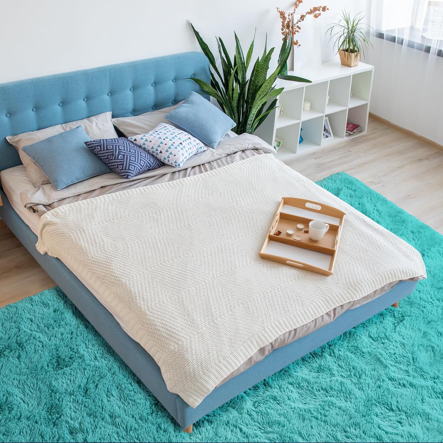 Homore Cute Fluffy Velvet Carpet Soft Washable Area Rugs for Bedroom/ Living Room Decoration,8'x10',Blue