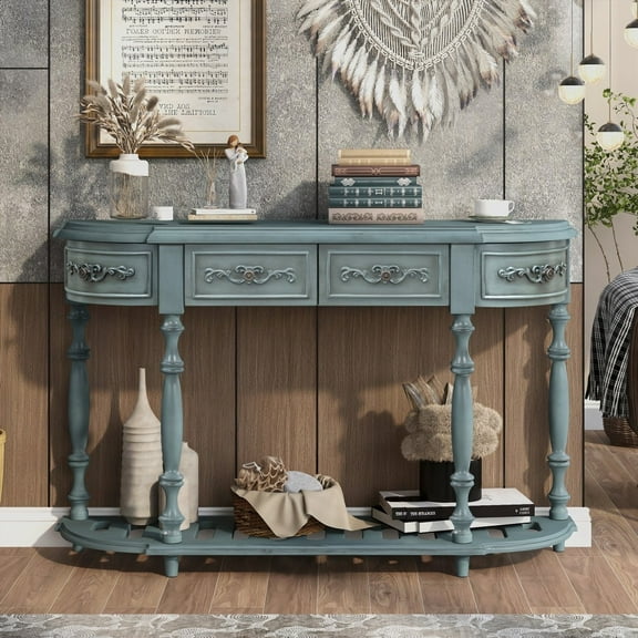 U_STYLE 52'' Curved Console Table | 4 Drawers & 1 Shelf, Durable MDF & Solid Wood