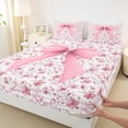 thumbnail image 4 of Feelyou Fashion Pink Bowknot Twin Sheet Sets for Girl, Spring Flower Floral Twin Fitted Sheet, Bohemian Style Flat Sheet, Breathable Home Decor, 3-Piece, 4 of 8