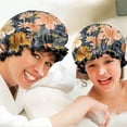 thumbnail image 6 of Shower Caps,Pioneer Flower Floral Print Pattern Waterproof Shower Cap for Women 4 Pieces,Double Reusable Hair Cover for Shower PEVA Elastic Stretch Hem, 6 of 7