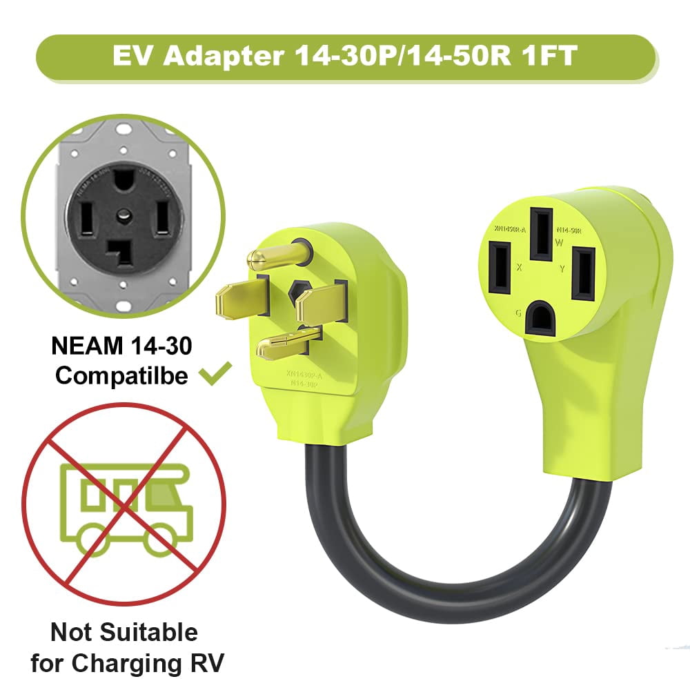 NEMA 14-30P to 14-50R EV Adapter, 30Amp Dryer Plug to 50Amp EV Charging Adapter Cord, Level 2 Charger Adapter, Compatible with EV,10-AWG STW(1FT)