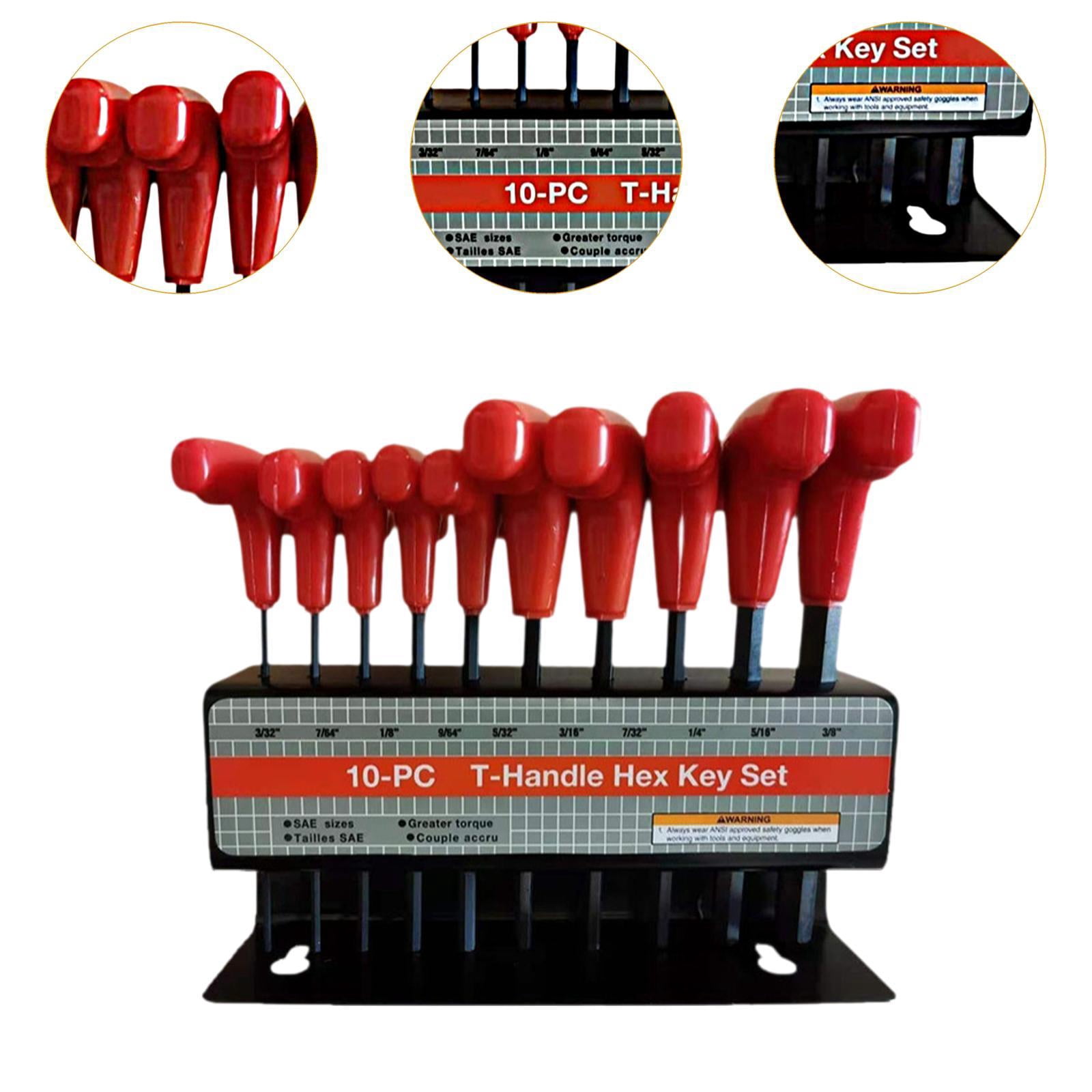 Colaxi 10x Generic T Handle Allen Wrench Set Hex Key Wrench Set Practical Professional Easy to Use Hexagon Spanner Set for Cars Inch
