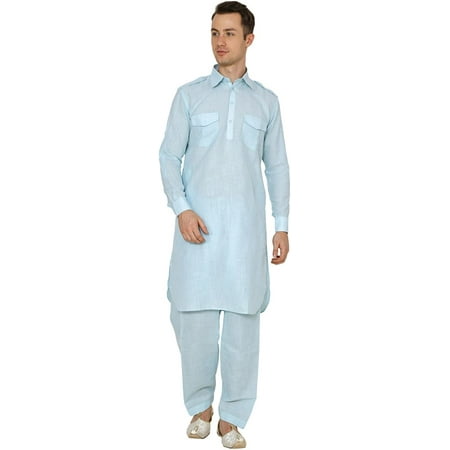

Royal Kurta Men s Cotton Pathani Kurta Pyjama Blue