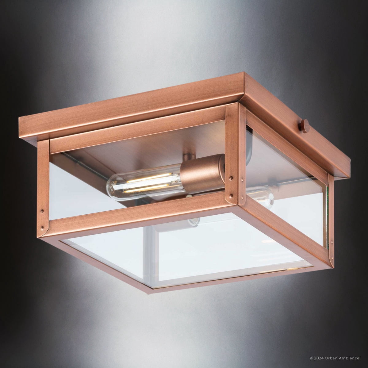 Luxury Modern Farmhouse Ceiling Light, Medium Size: 5.5''H x 12.375''W, with Coastal Style Elements, Antique Copper Finish, UHP1531 from the Darwin Collection by Urban Ambiance