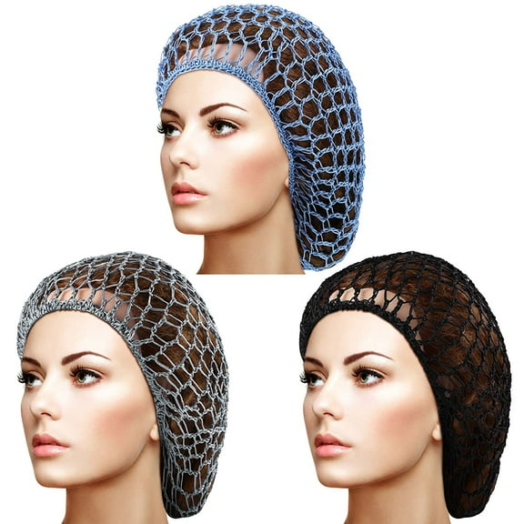 3 Pieces Mesh Hair Net Soft Rayon Knit Snood Hat Sleeping Crochet Hairnet Long Hair Net Snoods Cover Crocheted Hair Net Cap Hair Covers for Women Hair Accessories, Black, Blue, Gray