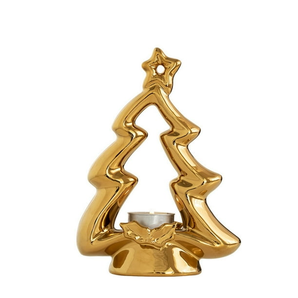 Adornos navideños, decoraciones navideñas, regalos navideños, candelabro de cerámica con forma de árbol de Navidad.
