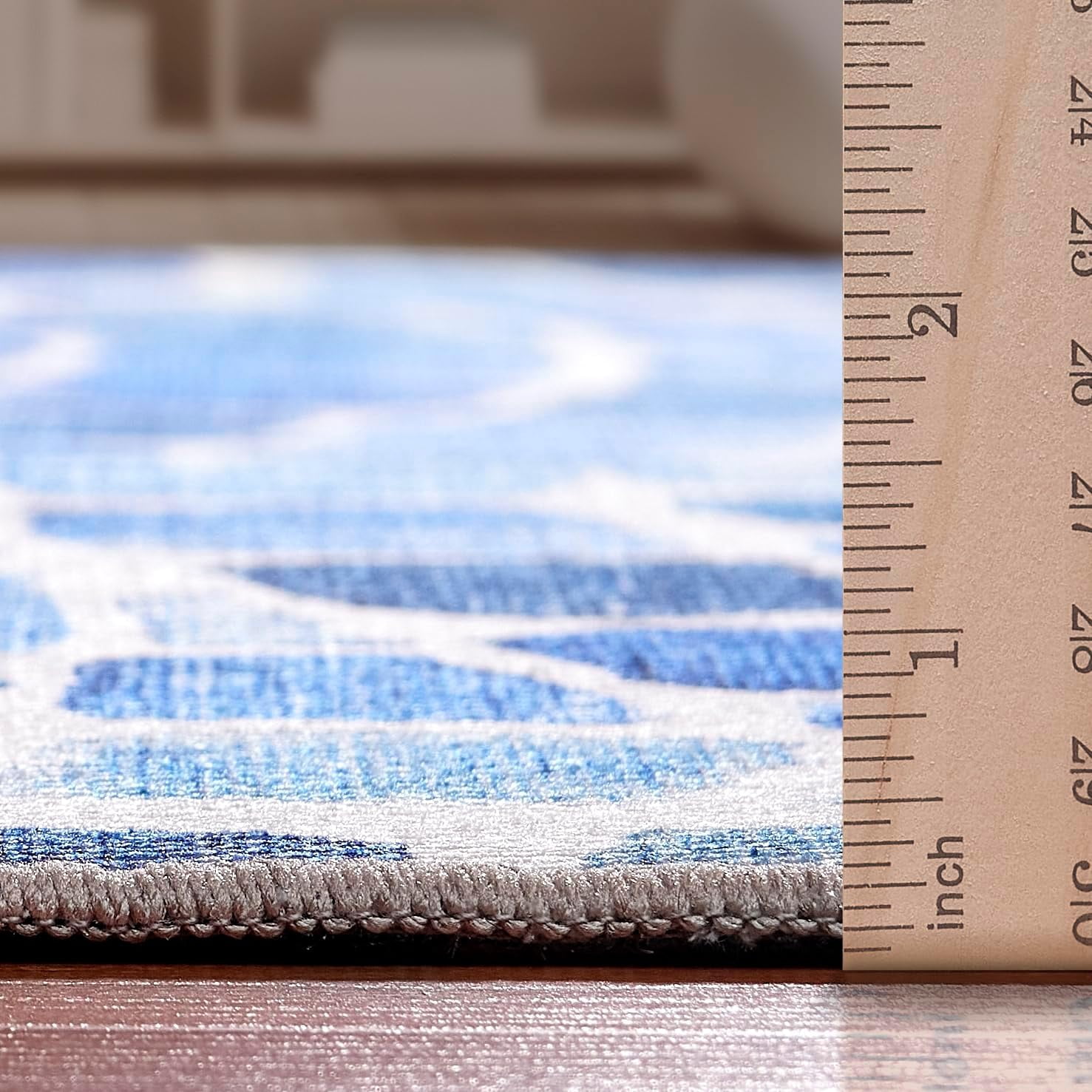 ReaLife Machine Washable Indoor Outdoor - Mat Rug Foldable Printed Thin Lightweight Cushioned Fade Resistant Patio Deck Dock Porch Pool Balcony Camping - Emery- Blue 4' x 6'