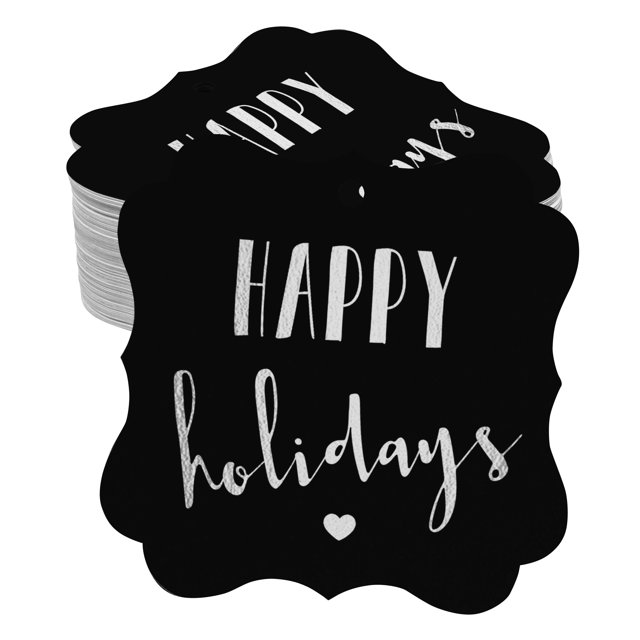 Inkdotpot Pack Of 100 Real Silver Foil Bracket Shape Paper Tags Happy Holiday Favor Hang Tags