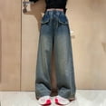 thumbnail image 5 of Zanarzt Kids Girls Baggy Jeans Wide Leg Baggy Jeans for Girls Wide Leg High Waisted Denim Pants Cute Summer Trousers Streetwear Blue,13-14 Years, 5 of 9