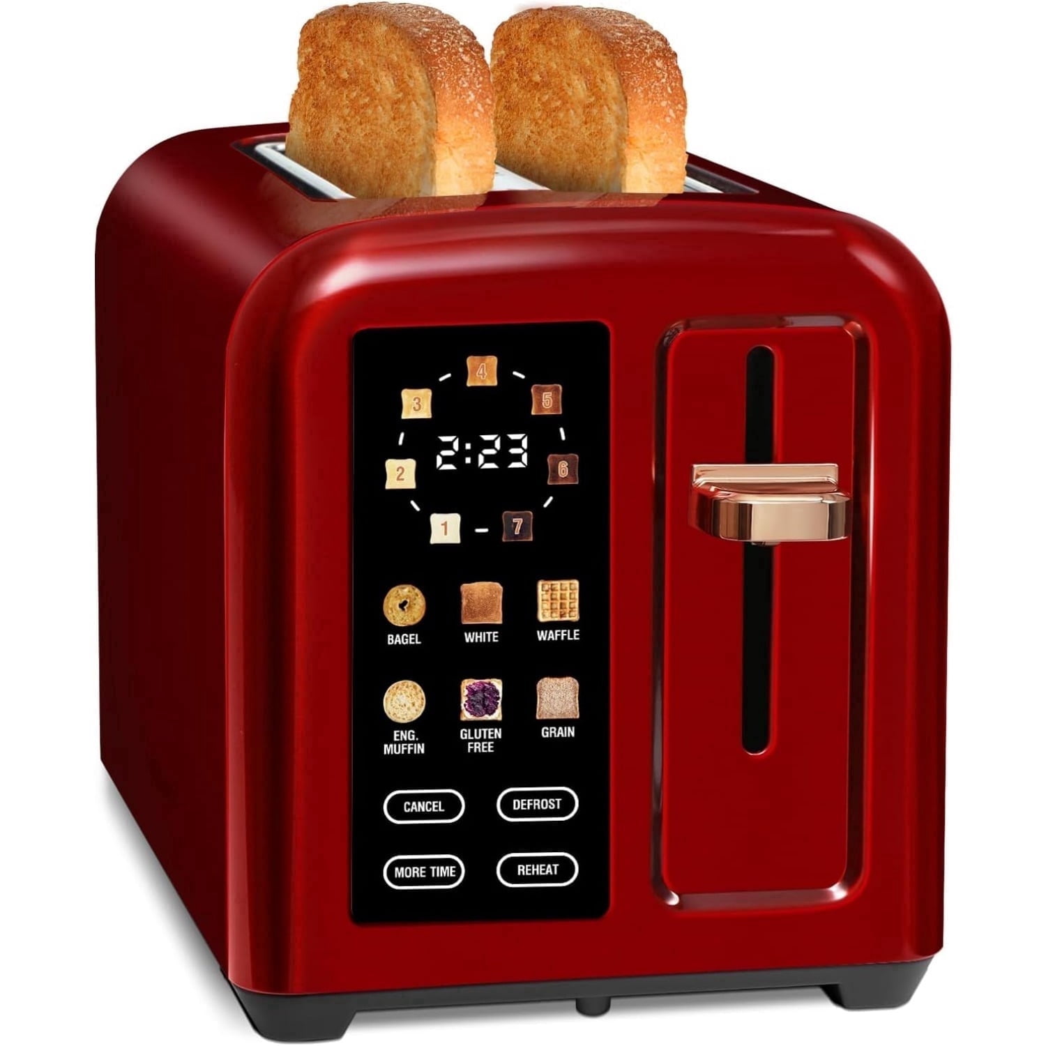 Toaster 2 Slice, Touch Control Stainless Toaster LCD Display, 50% Faster Heating Speed, 1.4'' Wide Slots, More Timer Functions, Removable Crumb Tray, 1350W, Dark Metallic
