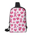 thumbnail image 3 of Chest Bag Dual Pocket 11.8×7.7×2.4in Waterproof Double-Pocket Large Capacity With No Inner Pouch Pockets And Double Drawstrings Modern Pink Ribbon Pattern With Geometric Elements, 3 of 8