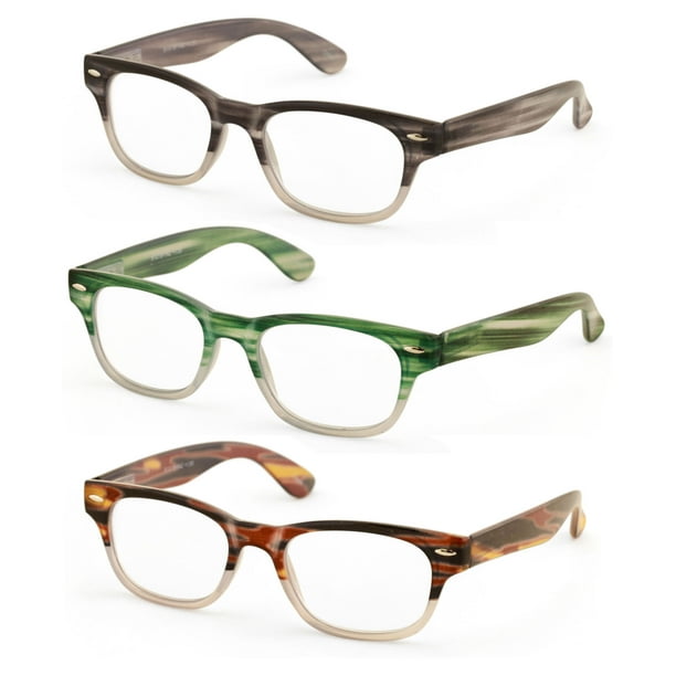 3 Pairs Men Women Bold Thick Reading Glasses 2 Tone Mica Marble Fashion Reader ZT107 2.50