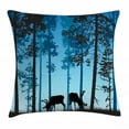 thumbnail image 1 of Deer Hunting Throw Pillow Cushion Cover, Wild Animal Elk Night at Misty Night Forest Pattern, Decorative Square Accent Pillow Case, 16" X 16", Sea Blue Dark Sky Blue Charcoal Grey, by Ambesonne, 1 of 2
