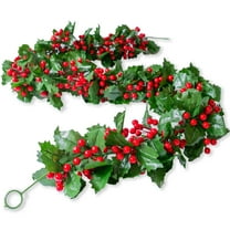 HyeFlora 6FT Red Berry Christmas Garland, Flexible Artificial Holly Greenery Garland with Berries for Indoor Outdoor Home Fireplace Table Runner Centerpiece Decor Winter Xmas New Year Holiday Decor