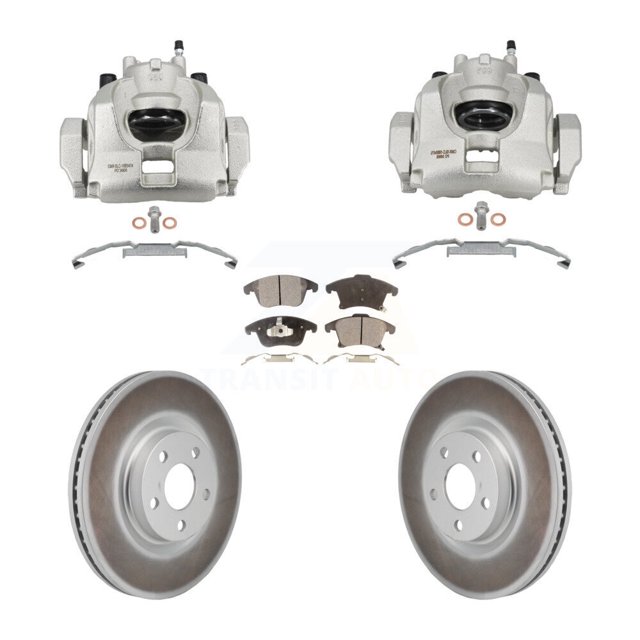Transit Auto Front Disc Brake Caliper Coated Rotors and Ceramic Pads Kit for Car 2017-2020 Lincoln MKZ 2.0L with FULL HYBRID EV-GAS (FHEV) engine KCG-101173T