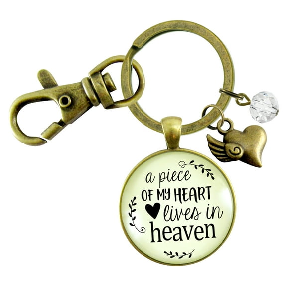 Memorial Gutsy Goodness Bronze Metal Keychain A Piece Of My Heart Lives Heaven Remembrance Adult Female Jewelry