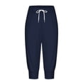 thumbnail image 4 of Lroveb Capri Pants for Women Drawstring Workout Summer Pants Sweatpants Capris Print Pants Bottom Joggers Shorts Casual Dark Blue, 4 of 5