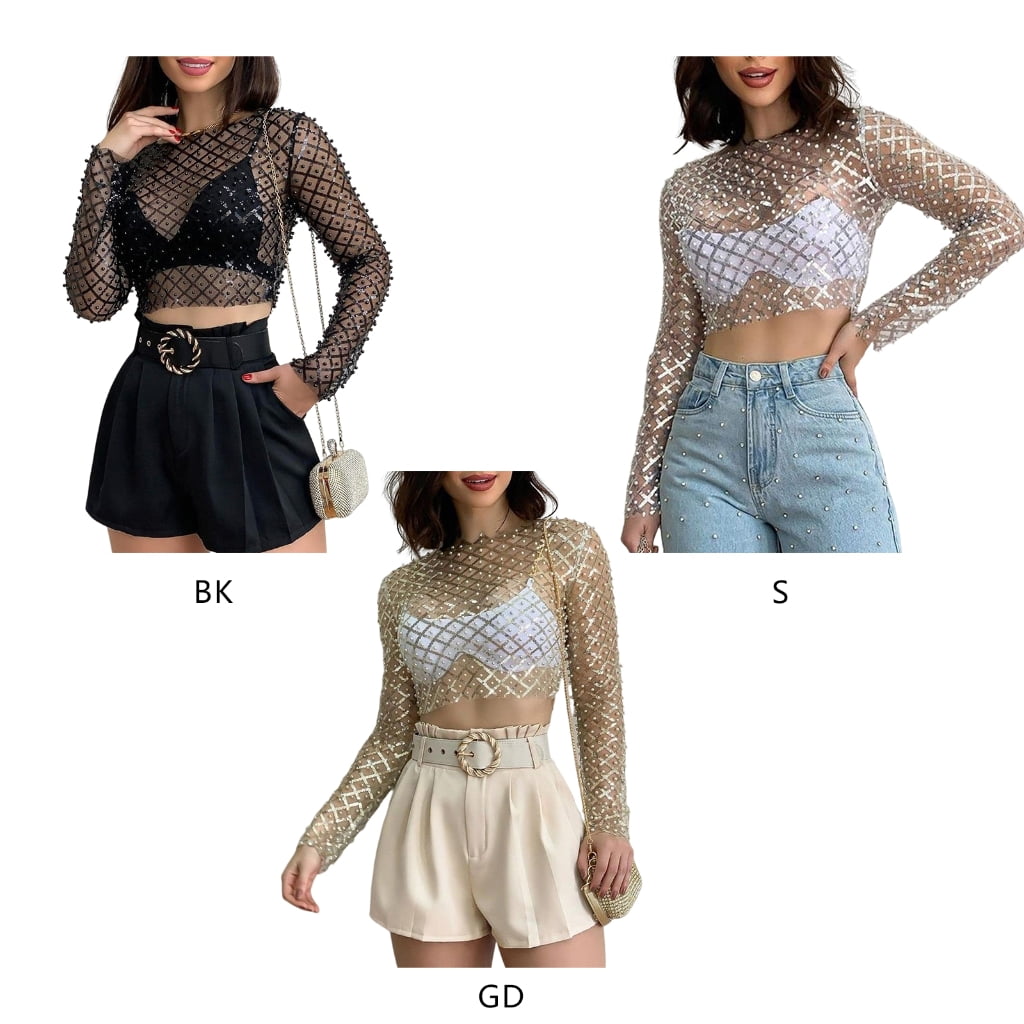 sequin mesh crop top