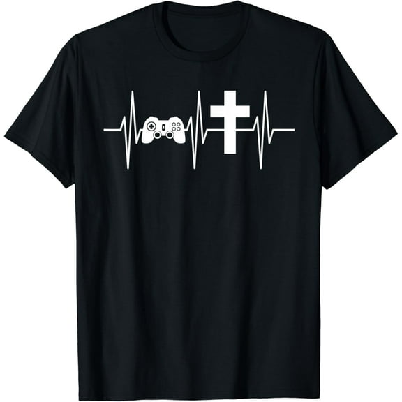 Simple Fit Christian Gamer Shirt Religious Christ Gaming Heartbeat T-Shirt