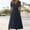 A0810-Navy, variant on QUINDOS Summer Dresses for Women V-neck Casual Sundress Short Sleeve Sun Dresses Solid Color Loose Cotton Linen Long Mini Dresses for Women