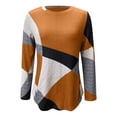 thumbnail image 3 of IMENGL Long Sleeve Shirts for Women Casual Patchwork Printed Round Neck Loose T-Shirt Soft Women's Basic Tee Long Sleeve Tops,Orange, 3 of 5