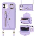 thumbnail image 2 of for iPhone 12 Case Wallet with Strap for Women - Crossbody Lanyard, Zipper Pocket, Credit Card Holder, Ring Stand - RFID Blocking Phone Wallet Case for iPhone 12 (6.1 inch,Purple), 2 of 18