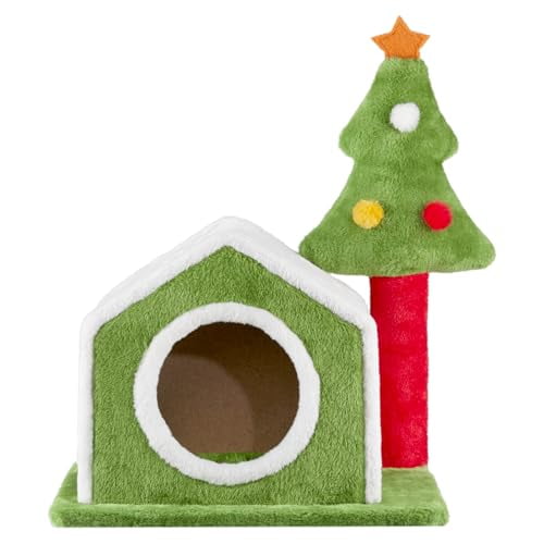 Outvita Cat House, 22 Inch Plush Cats Tower for Indoor Pets, Cat Condo with Christmas Tree Decoration, Activity Center for Kitten Christmas Decor