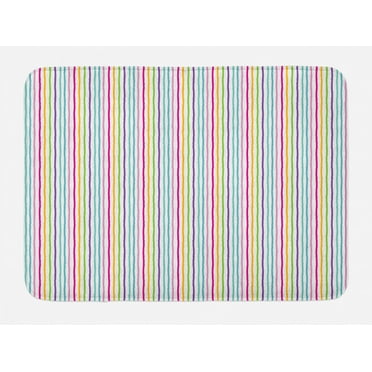 Abstract Bath Mat, Colorful Happy Illustration of Grunge Style Colorful Stripes in Summer Colors, Plush Bathroom Decor Mat with Non Slip Backing, 29.5" X 17.5", Multicolor, by Ambesonne