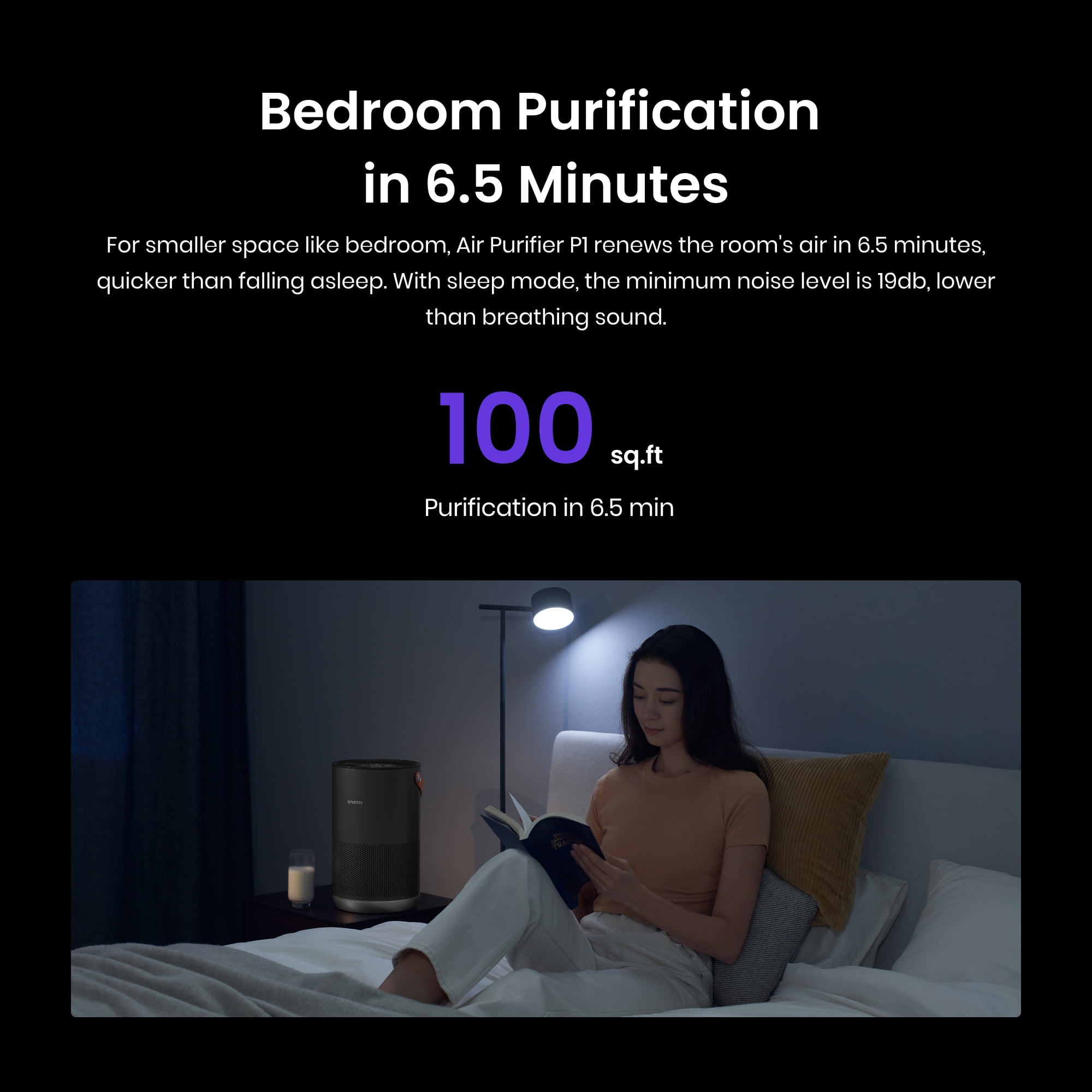 smartmi Air Purifier P1 Deep Consideration Powerful Filtration Accurate Monitoring Efficient Filtration 360 Cycled Purification Smart APP Control Portable to Carry Anywhere