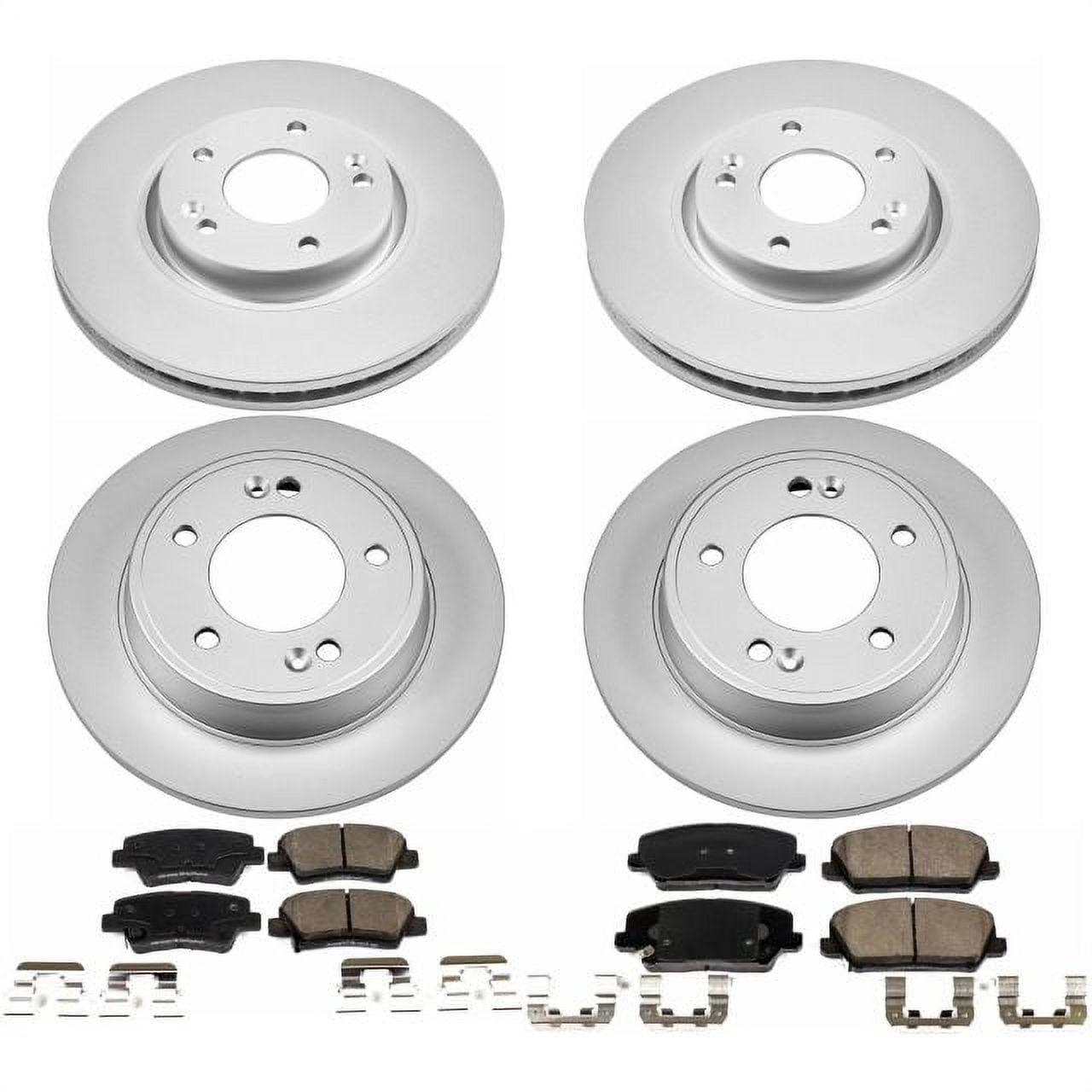 PowerStop Front and Rear Geomet Coated Brake Rotor and Pad Kit Fits: HYUNDAI KIA Select Models CRK7583