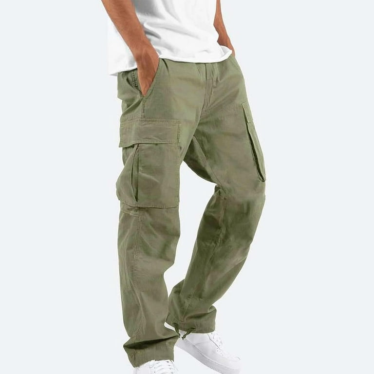 Haotags Men's Tactical Ripstop Cargo Pants Button Down Multi-Pocket Zipper Closure Lightweight Hiking Work Pants Outdoor Apparel Army Green Size L