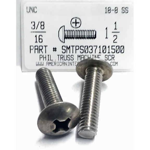 3/8-16X1-1/2 Truss Head Phillips Machine Screws Stainless Steel (5)