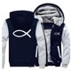 thumbnail image 3 of Sudadera gruesa de invierno 2024 para hombre, sudadera con capucha cristiana con diseño de pez Jesús, chaqueta con cremallera de marca, abrigo grueso de forro polar cálido, ropa de calle informal, 3 of 5