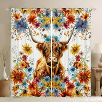 Castle Fairy Teens Boys Girls Brown Highland Cow Black Out Curtains,Rustic Farmhouse Animal Curtains Pack of 2 (42x63 Each),Floral Flowers Vintage Aesthetic Bedroom Curtains,Super Cozy Room Decor