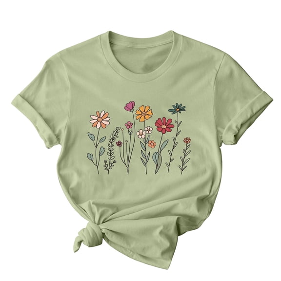 Hyknon Graphic Tees for Women 2025 Fashion Floral Printed Short Sleeve Round Neck T-shirt Mother's Day Gifts Casual Loose Fit Versatile Summer Tops