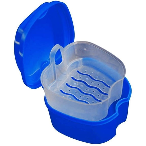 Beyonday Teeth Retainer Storage Box Denture Case False Teeth Invisible Braces Box Denture Cleaning Strainer Bath Soaking Cup Container Holder with Filter Basket Net