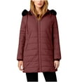thumbnail image 3 of ClodeEU Women's Puffer Hooded Jacket, Lightweight Mid-Length Winter Puffer Coat With Pockets Wine,Womens Plus XXL, 3 of 9
