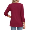 thumbnail image 4 of MOSHU V Neck Womens Tops 3/4 Length Sleeve Tops for Women Babydoll Tunic Dressy Casual Womens Blouses, 4 of 10