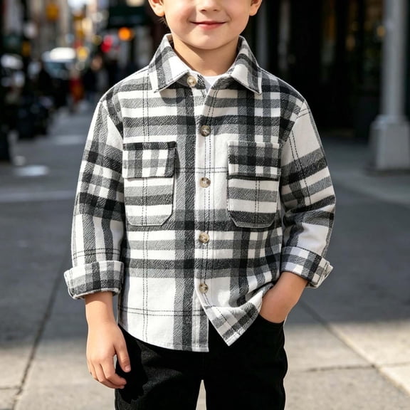 YUSIM Toddler Boys Flannel Shirts- Long Sleeve Warm Casual Button Down Kids Fall Winter Shirts Gray Size 2-5 T