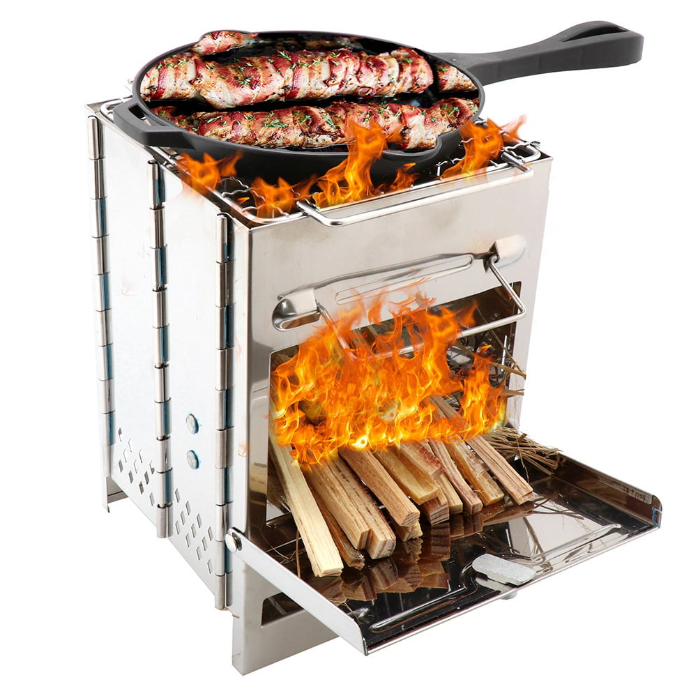 Ejoyous Portable Outdoor Camping Wood Stove Folding Stainless Steel Wood Burning Stove Square Wood Stoves Camping Picnic Cooking Camping Stove Wood Burner Walmart