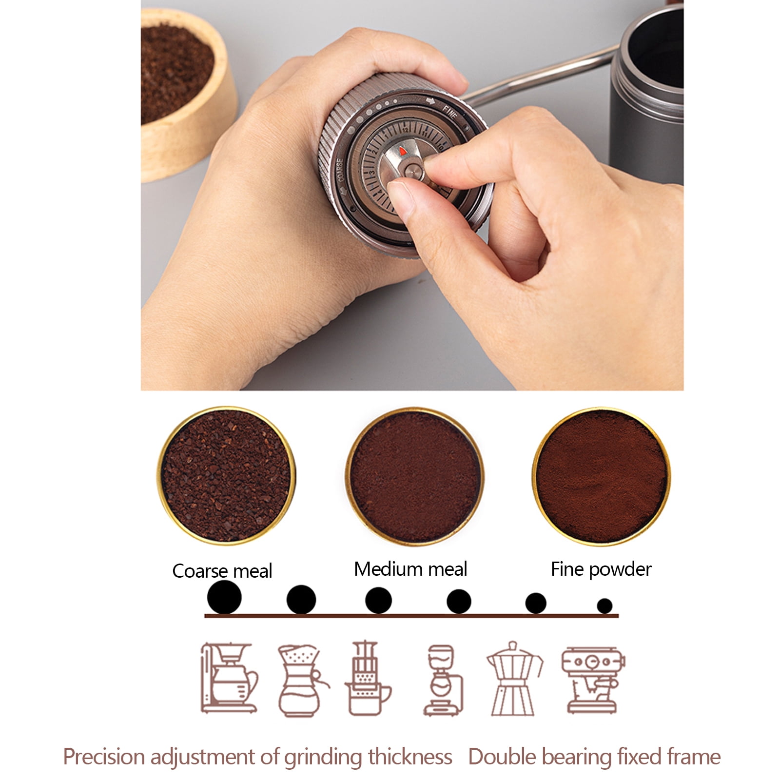 Manual Espresso Grinder Capacity 25g with CNC Stainless Steel Conical Burr - adjustable grind size Setting,Double Bearing Positioning,Quiet Hand Crank Coffee for French Press Grinder