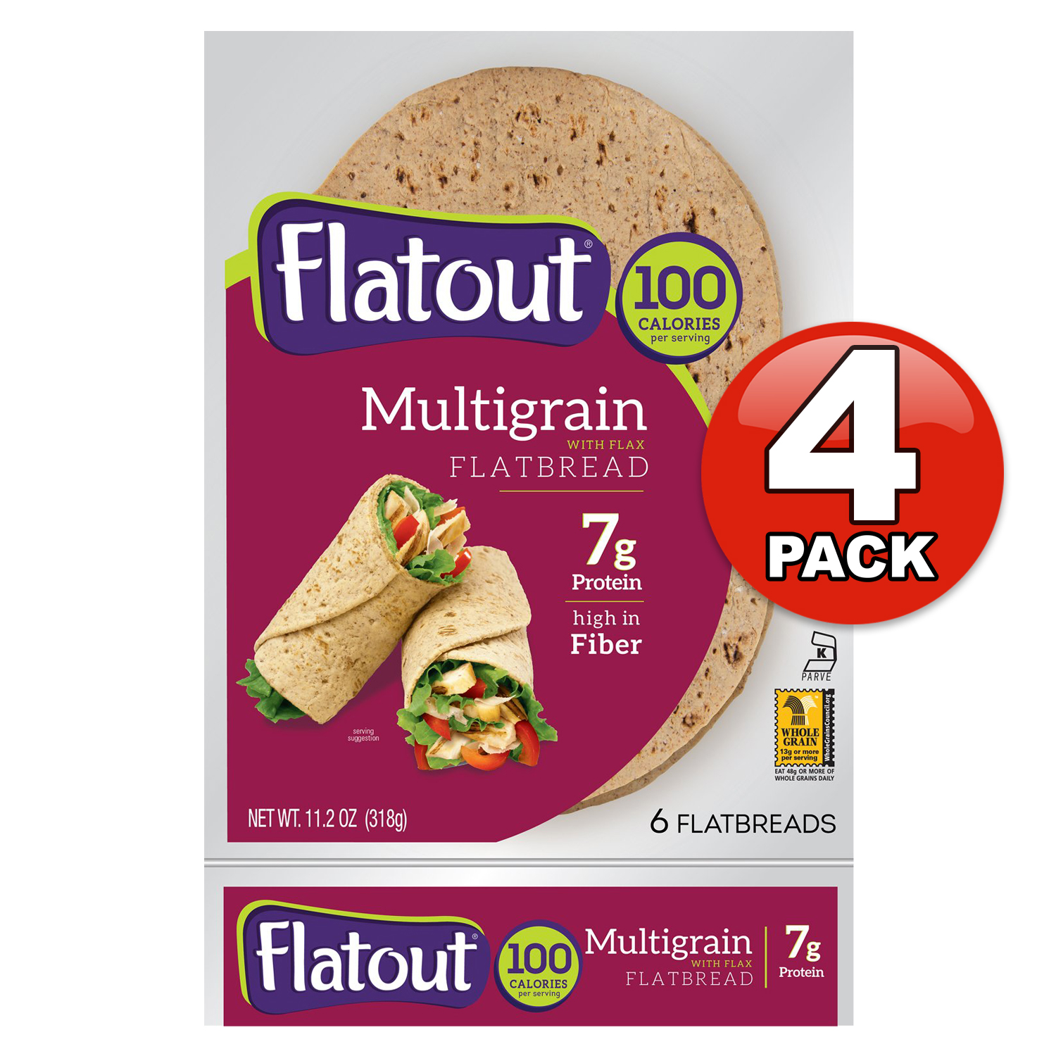 4 Pack FLATOUT Flatbread, Low in Carbs, High in Protein, 2 WW