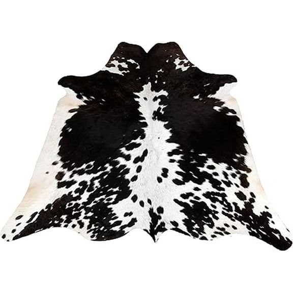 Premium Black White Cowhide Rug, Real Leather Animal Hide with Hair-on Finish, Unique Home Décor Accent for Modern or Rustic Spaces