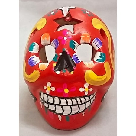Calavera Bowl - Day of the Dead Red Sugar Skull Calavera Peruvian Earthenware Figurine