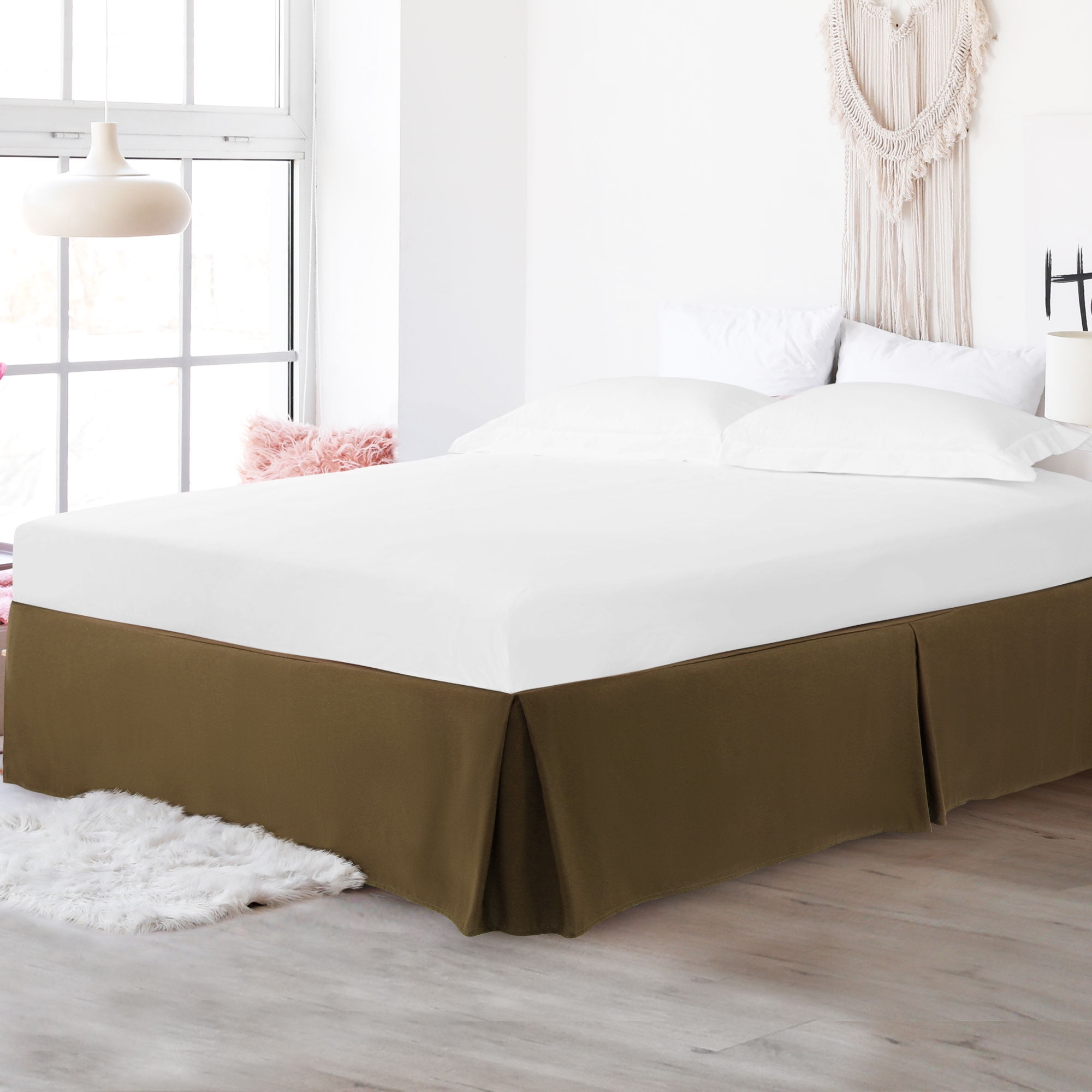 Unique Bargains 16" Drop Pleated Brushed Bed Skirt Queen Dark Brown