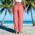thumbnail image 5 of JGGSPWM Linen Pants for Women Summer High Waisted Pants Smocked Waist Beach Jogger Solid Color Lightweight Casual Pants Pink S, 5 of 6