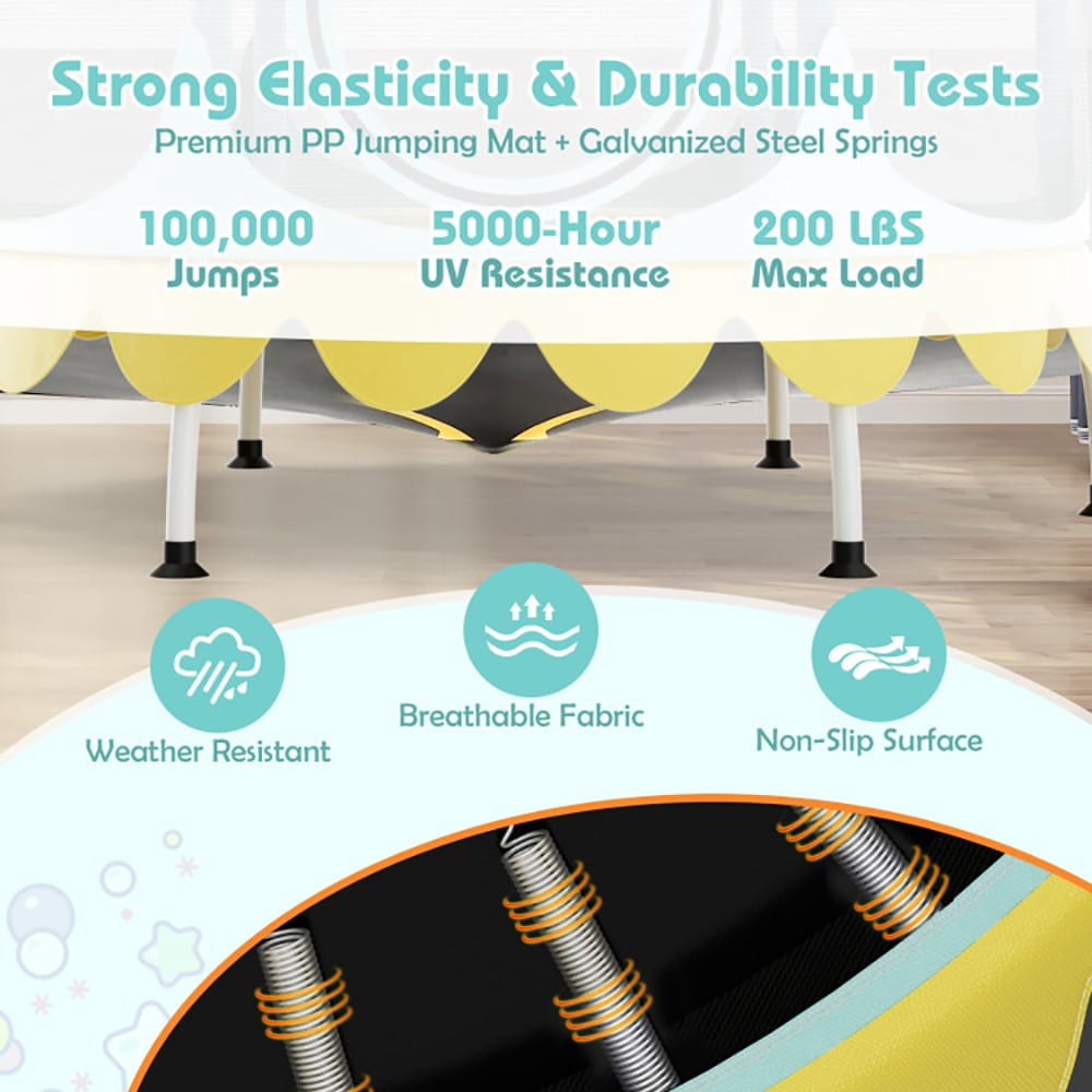 Spaco 64" Kids Trampoline with Detachable Canopy and Safety Enclosure Net-Yellow, Bounce Trampoline for Outdoor as Garden, Park