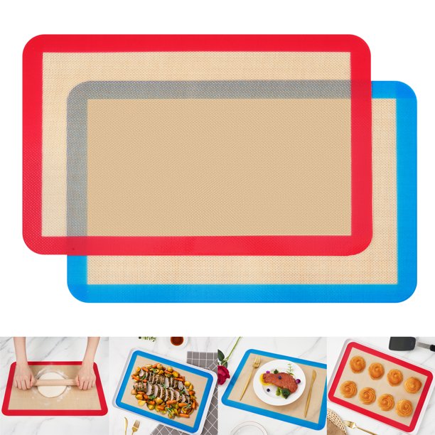 Maustic 2 Pack Silicone Baking Mat, Heat Resistant Red and Blue Baking